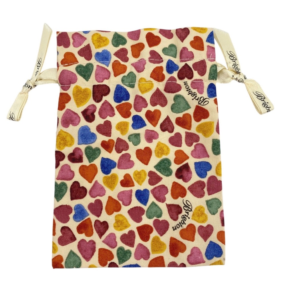 Brighton Multi Color Heart Jewelry Dust Bag Pouch Drawstring 4.5x7